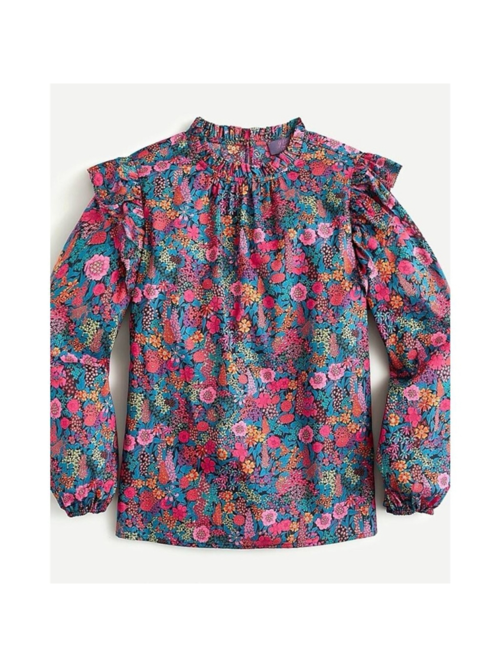 J. Crew Liberty Ciara Ruffleneck Flutter Sleeve Cotton Floral Top Pleated XXS